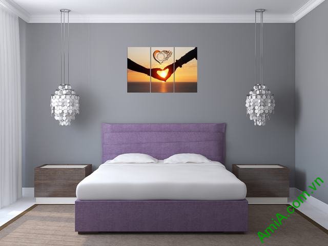 Hình ảnh bộ tranh hình trái tim tình yêu treo trang trí phòng ngủ vợ chồng