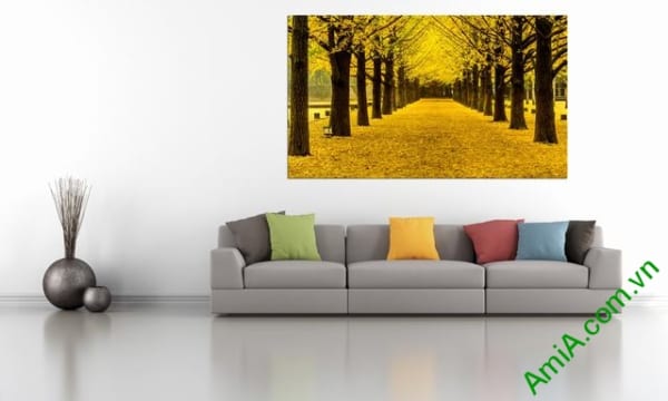 Hình ảnh mẫu tranh phong cảnh khổ lớn hàng cây lá vàng