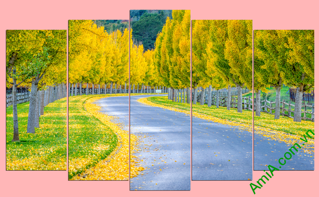 Tranh phong cảnh hàng cây mùa thu lá vàng