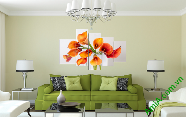 Trang trí phòng khách đẹp với mẫu tranh hoa Zum