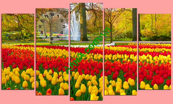 Tranh phong cảnh ghép bộ hiện đại, rực rỡ sắc hoa tulip