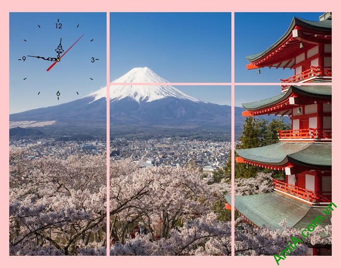 Tranh phong cảnh Nhật Bản núi phú sỹ và hoa anh đào