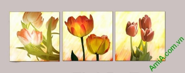 tranh hoa tulip trang tri phong ngu sang trong