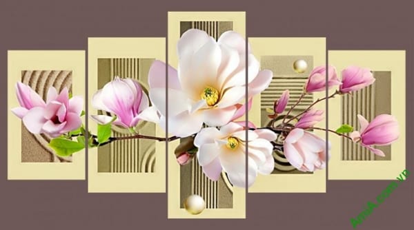tranh trei tuong phong khach hoa moc lan hong