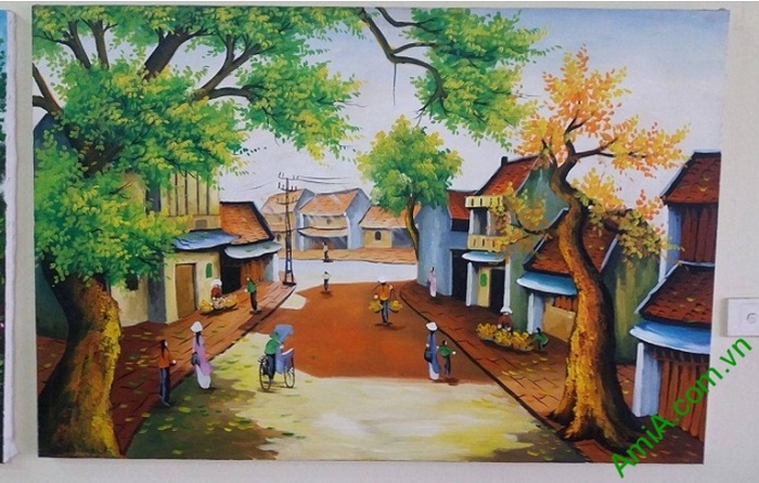 tranh phong canh lang que viet nam ve son dau