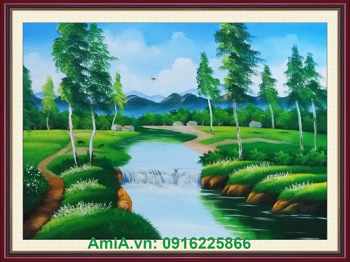 Mẫu tranh phong cảnh đồng quê vùng núi phía bắc vẽ sơn dầu