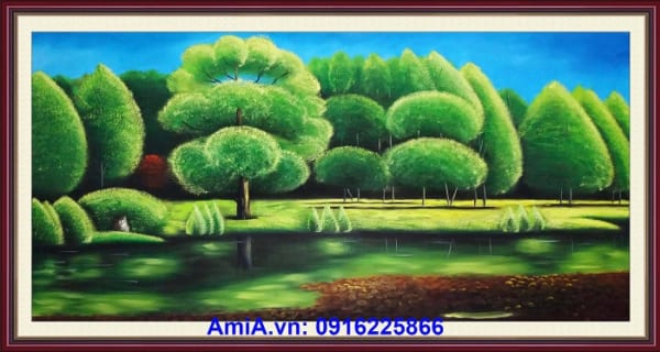 Bức tranh phong cảnh sơn dầu đẹp công viên cây xanh ở Việt Nam