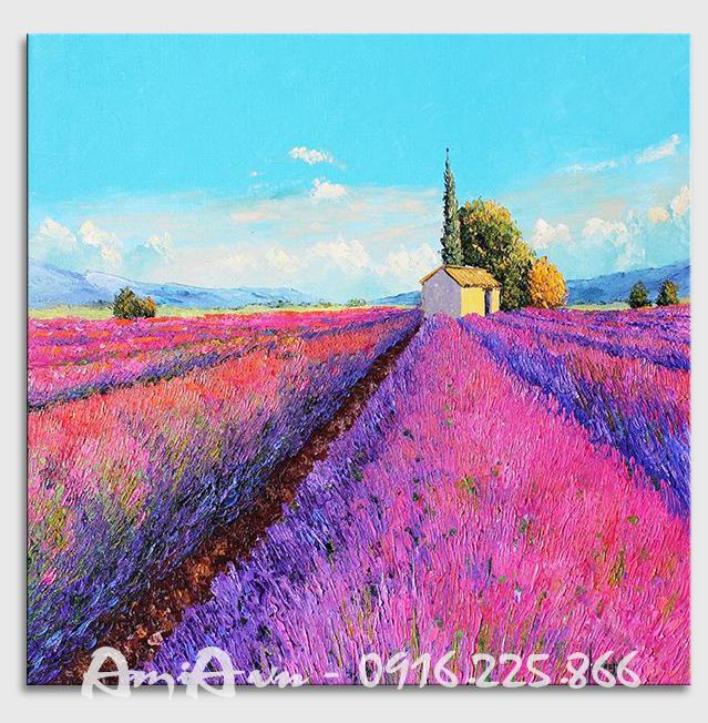 Tranh phong cảnh đẹp cánh đồng hoa màu tím Amia 4177 