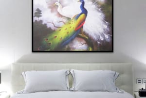 tranh treo phong ngu in canvas doi chim cong