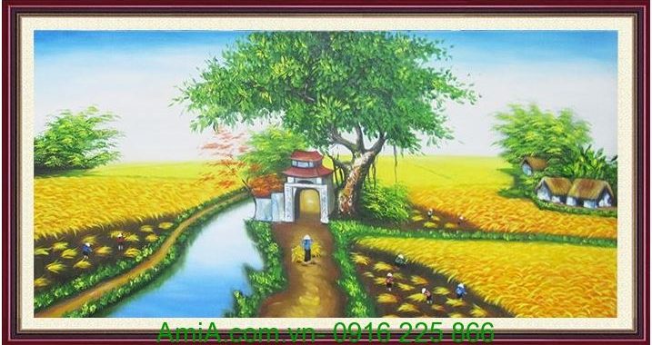 Những mẫu tranh vẽ đề tài phong cảnh làng quê treo nhà hàng