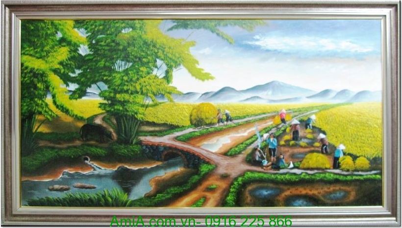 Tranh phong cảnh quê hương ngày mùa vẽ sơn dầu Amia 242