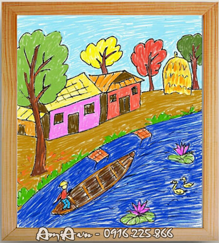 Các mẫu tranh phong cảnh làng quê của học sinh Amia Hà Nội