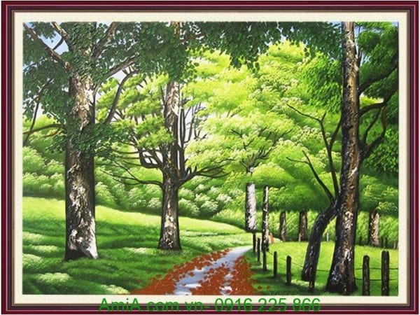 tranh son dau phong canh hang cay xanh