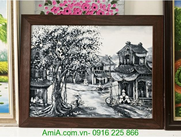 Tranh phong cảnh phố cổ Hà Nội xưa vẽ sơn dầu Amia TSD 308