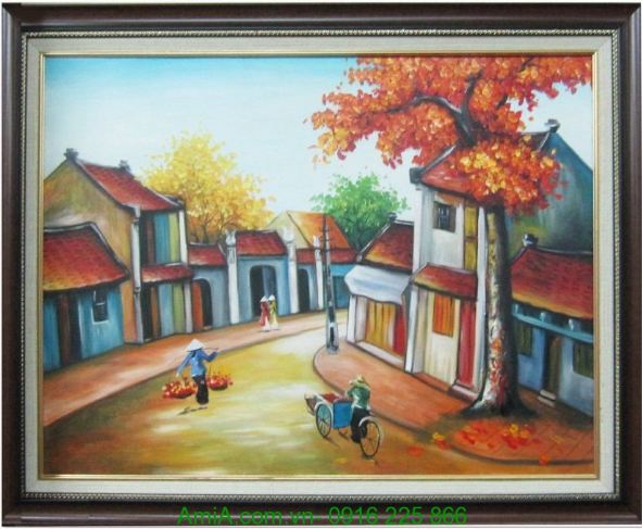 tranh phong canh Ha Noi mua thu dep