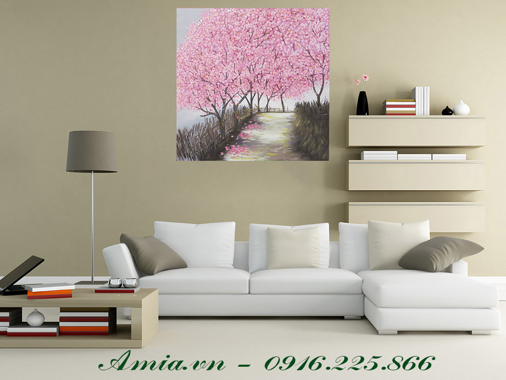 Tranh vẽ phong cảnh con đường màu hồng Amia TSD 350