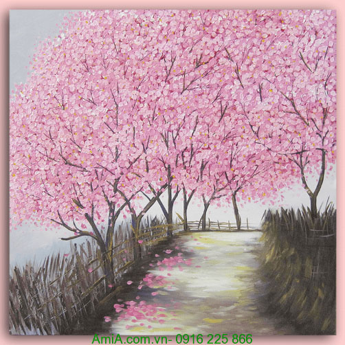 Tranh vẽ phong cảnh con đường màu hồng Amia TSD 350