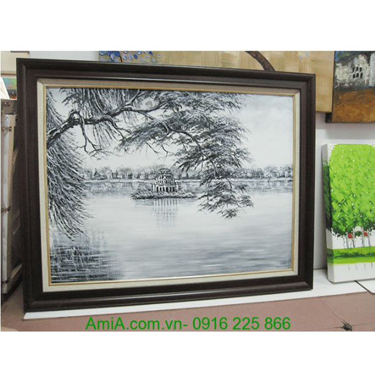 Tranh vẽ đen trắng phong cảnh hồ Gươm Amia TSD 327