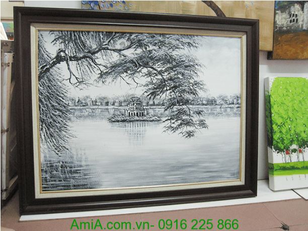 Tranh vẽ đen trắng phong cảnh hồ Gươm Amia TSD 327