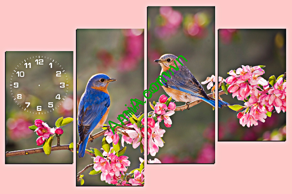 tranh treo tuong phong khach chung cu doi chim tren nhanh hoa