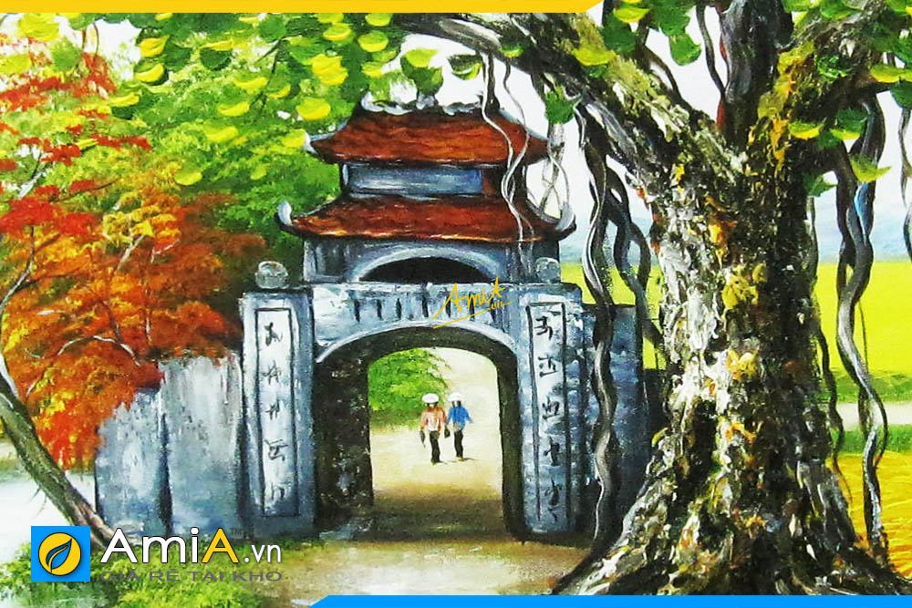 Hình ảnh Cận cảnh bức tranh sơn dầu cảnh làng quê Việt Nam AmiA TSD 362