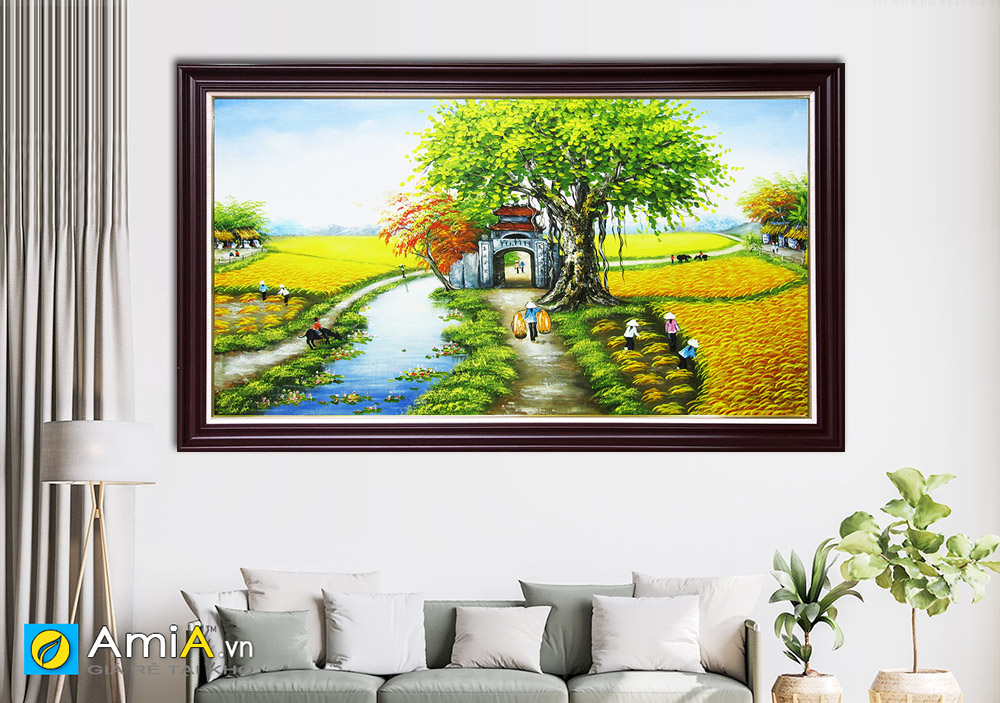 Hình ảnh Tranh vẽ sơn dầu phong cảnh làng quê đồng quê AmiA TSD 362