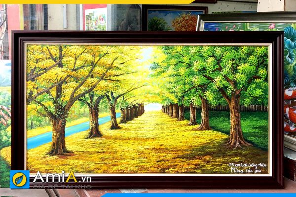 Hình ảnh Bức tranh sơn dầu phong cảnh hàng cây làm quà tặng AmiA TSD 383