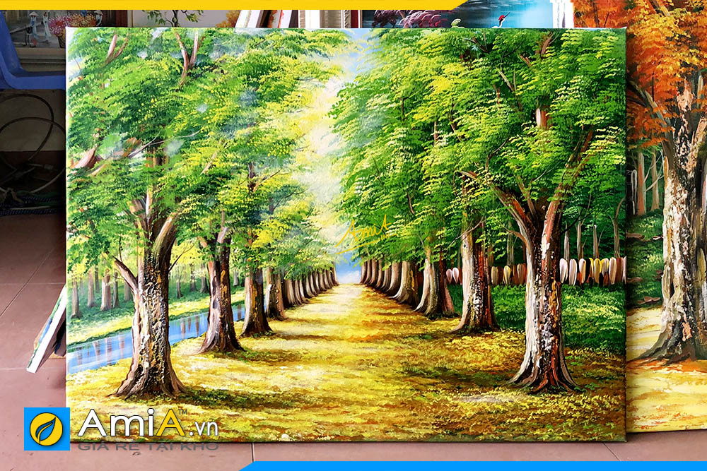 Hình ảnh Bức tranh treo tường sơn dầu cảnh hàng cây chưa lên khung AmiA TSD 383