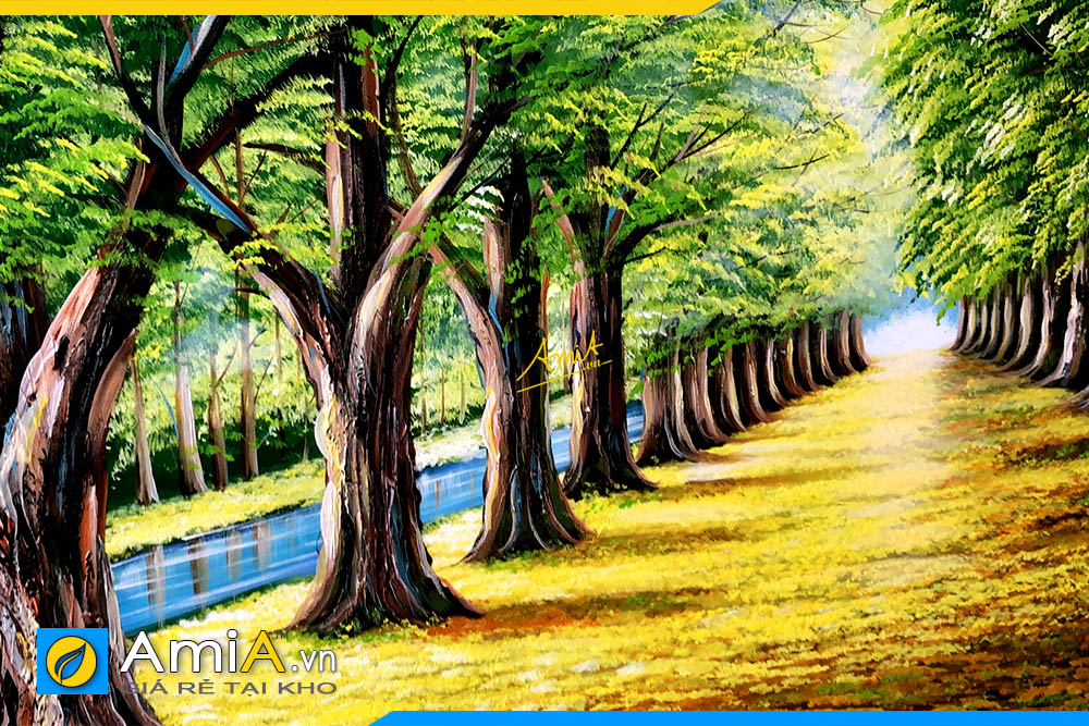 Hình ảnh Chi tiết bức tranh phong cảnh hàng cây vẽ sơn dầu AmiA TSD 383