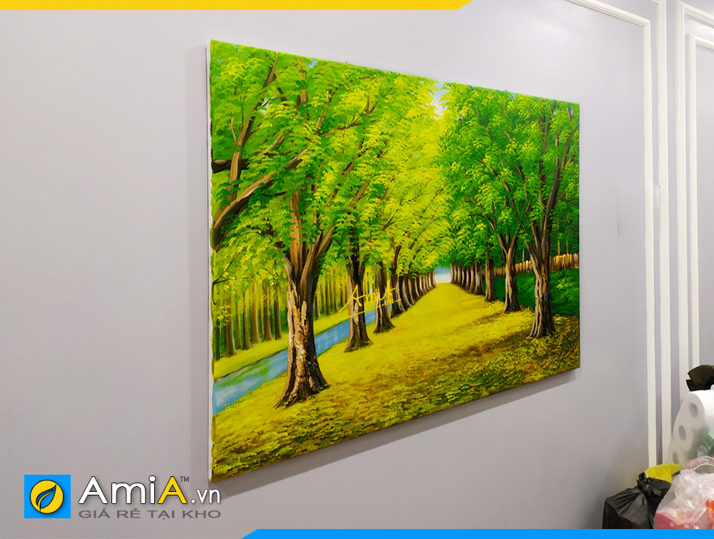 Hình ảnh Tranh sơn dầu treo tường không đóng khung phong cảnh hàng cây AmiA TSD 383