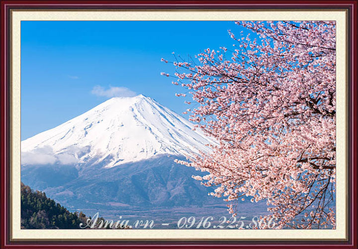 Tranh phong cảnh núi Phú Sĩ và hoa anh đào - AmiA - Nội thất đẹp, Giá rẻ  tại Kho