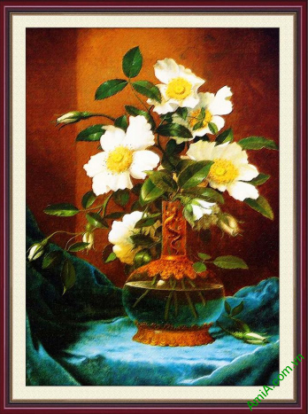 tranh treo tuong binh hoa trang vintage