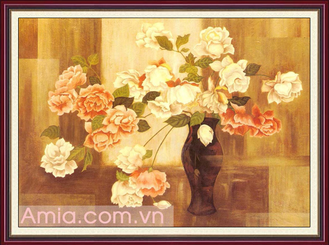 tranh phong cach vintage binh hoa hong dep