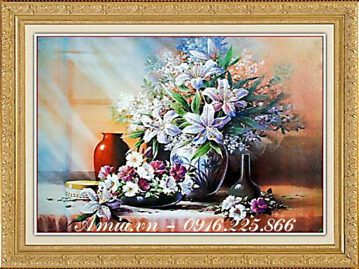tranh phong cach vintage binh hoa ly