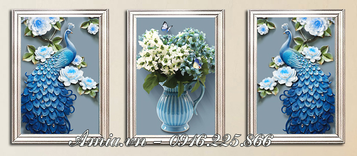 tranh treo tuong binh hoa quy toc mang gam mau xanh