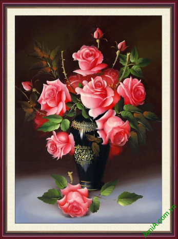 tranh phong cach vintage binh hoa hong