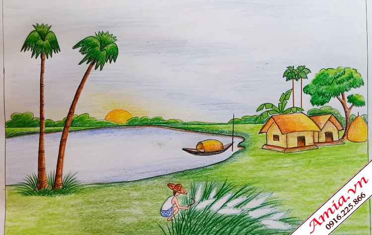 Tranh phong cảnh quê hương dễ vẽ cho học sinh - AmiA - Nội thất đẹp, Giá rẻ  tại Kho