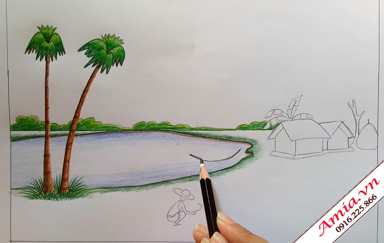 Tranh phong cảnh vẽ bằng bút chì đơn giản mà đẹp