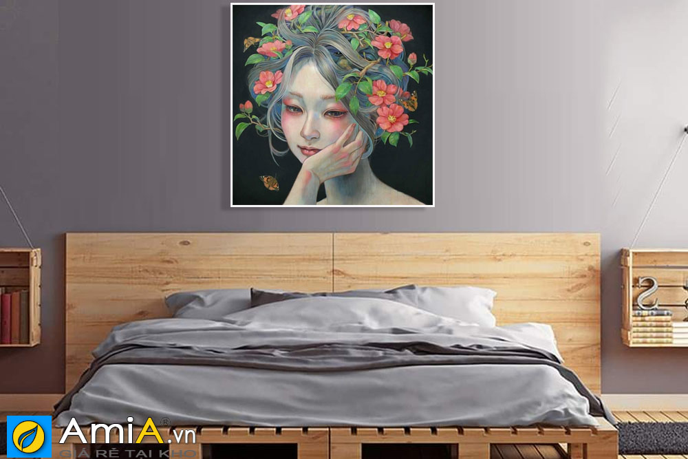Tranh canvas cô gái treo tường phòng ngủ đẹp amia CV110