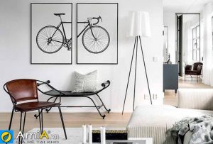 Tranh canvas xe đạp treo tường phòng khách hiện đại amia 1831