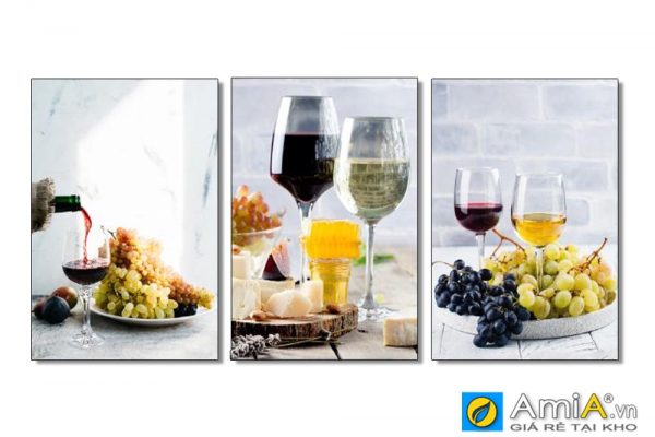 Hình ảnh Bộ tranh ly rượu vang đẹp hiện đại ghép bộ 3 tấm