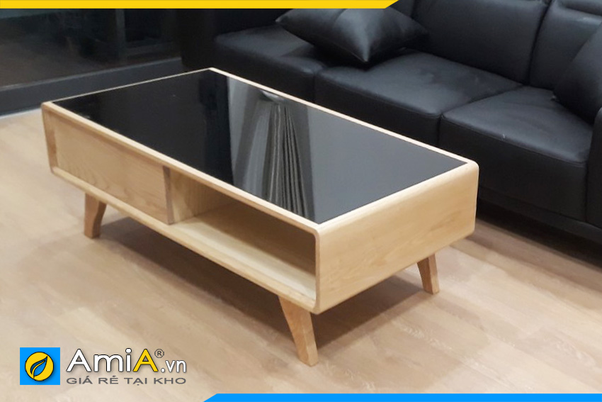Bàn trà sofa gỗ tự nhiên mặt kính BTR0420 - Kho nội thất giá rẻ AmiA