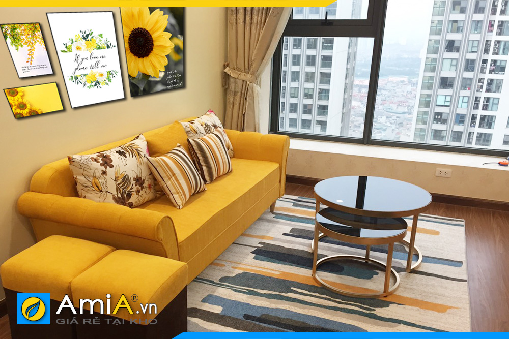 Hình ảnh ghế sofa nỉ màu vàng AmiA216