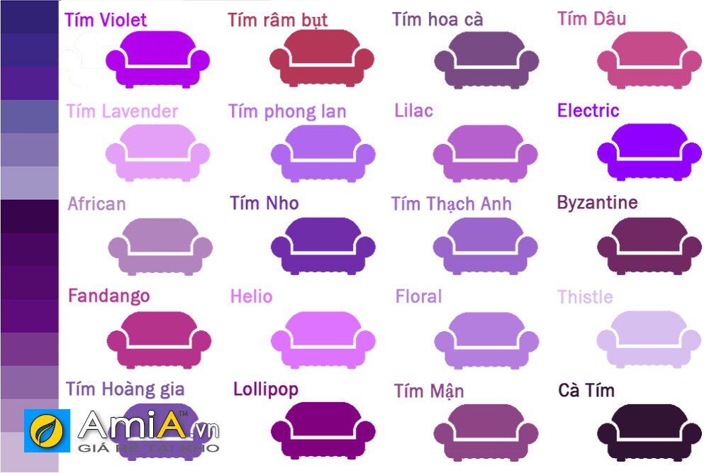 các màu tím cơ bản của ghế sofa