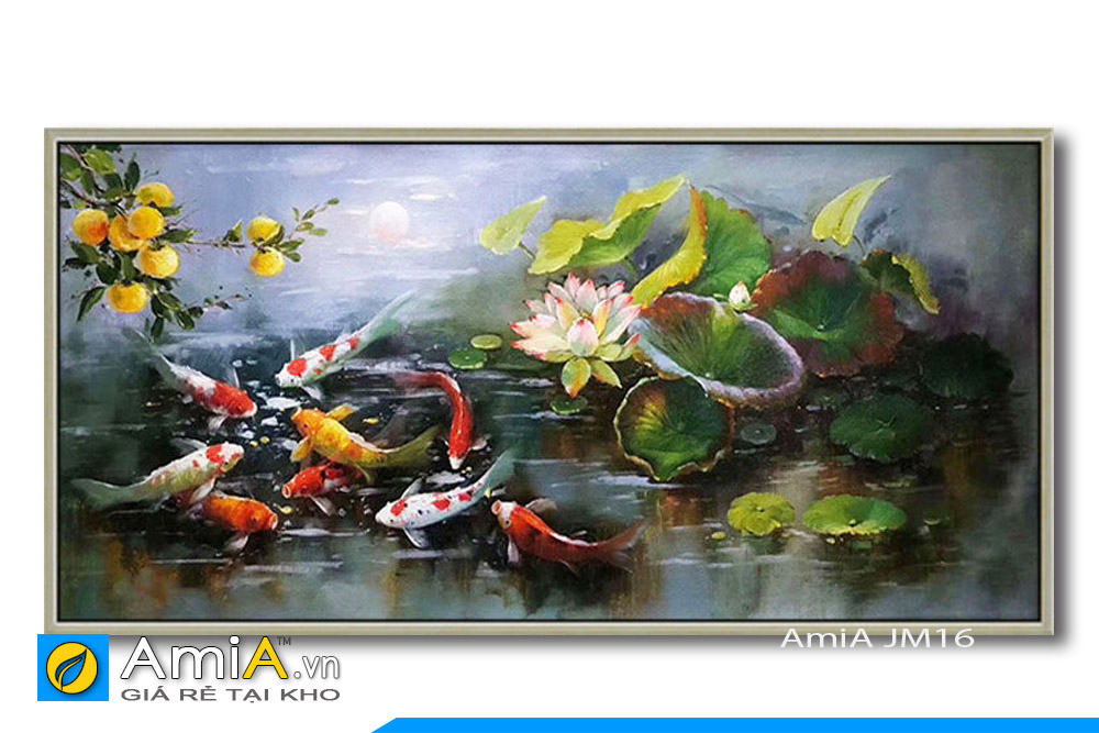 Mẫu tranh canvas cá chép hoa sen