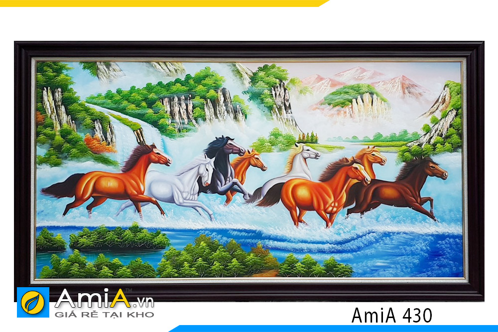 tranh sơn dầu đẹp vẽ 8 con ngựa