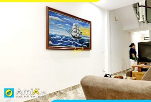 Hình ảnh Tranh thuyền buồm căng gió vẽ sơn dầu trang trí phòng khách AmiA TSD 546