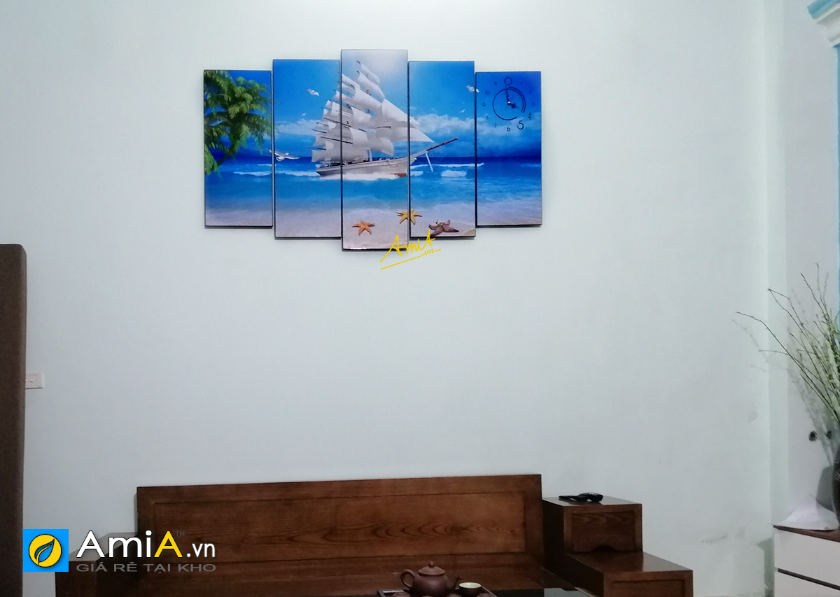 Hình ảnh Tranh thuyền buồm phong cảnh biển treo phòng khách mã 1600