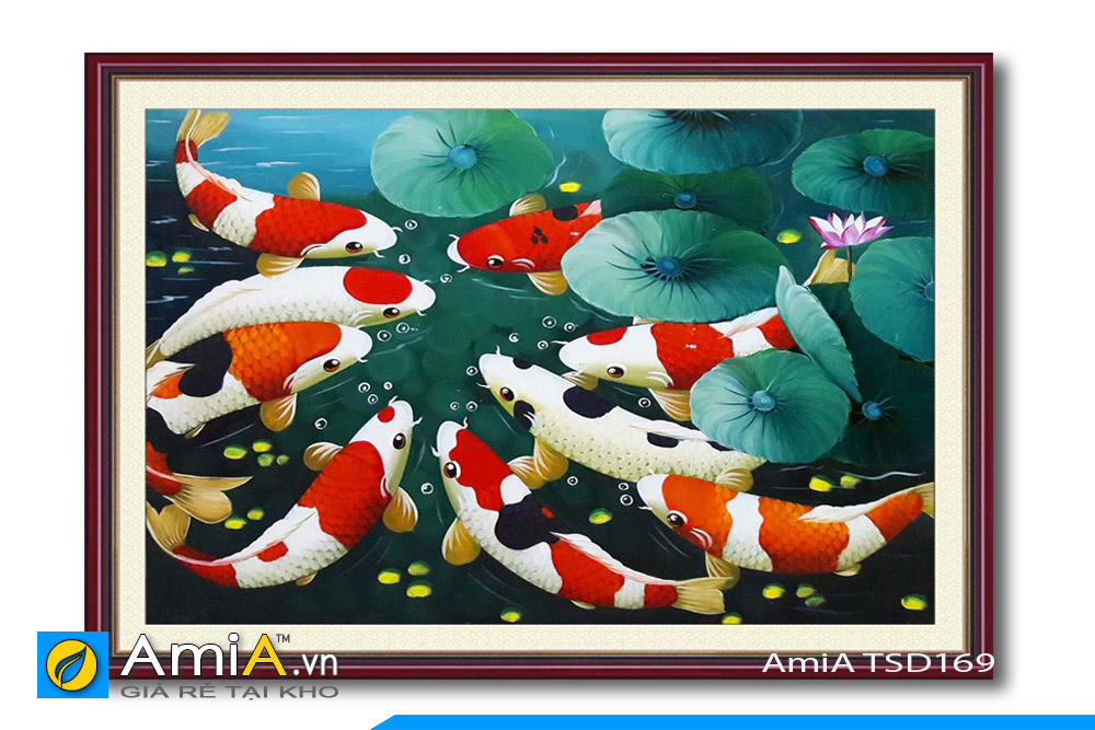 bức tranh sơn dầu cá chép hoa sen