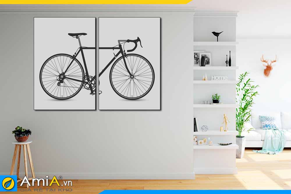 Tranh treo tường phòng ngủ bộ canvas xe đạp 2 tấm AmiA 1831